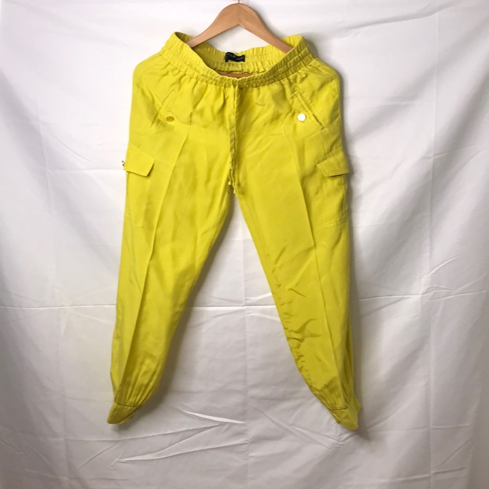Guess by Marciano Yellow Silk Pants Cargo Style with Cuffed Ankles